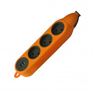 Колодка 3-а без з/к будівельна, помаранчева, двостороння ударостійка каучукова з USB (160 шт/ящ) (00000113253)