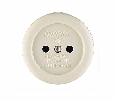 Розетка накладна 1-а кругла КРЕМ (кераміка) Makel (25 шт) (00000013208)
