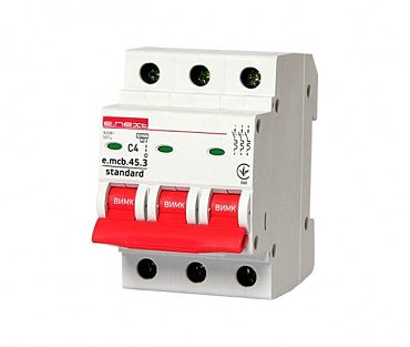 Модульний автоматичний вимикач e.mcb.stand.45.3.C4, 3р, 4А, C, 4,5 кА (00000107949)