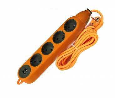 Подовжувач 4 гнізда, з USB, одностороння колодка без з/к, помаранчева, ударостійка, 2 метри (00000115025)
